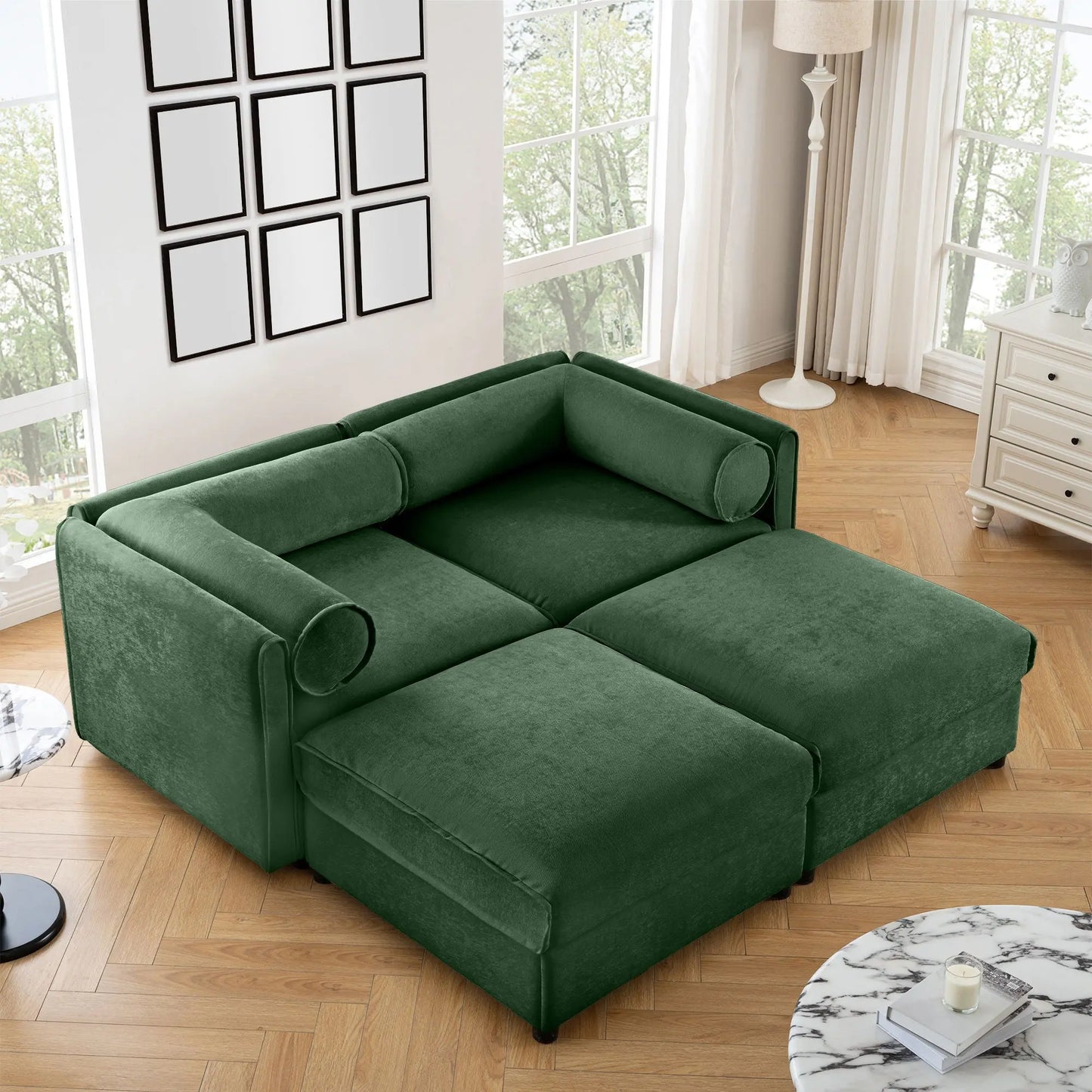 Contemporary Elegant White Chenille Sofa With Storage And Ottoman Home Essentials