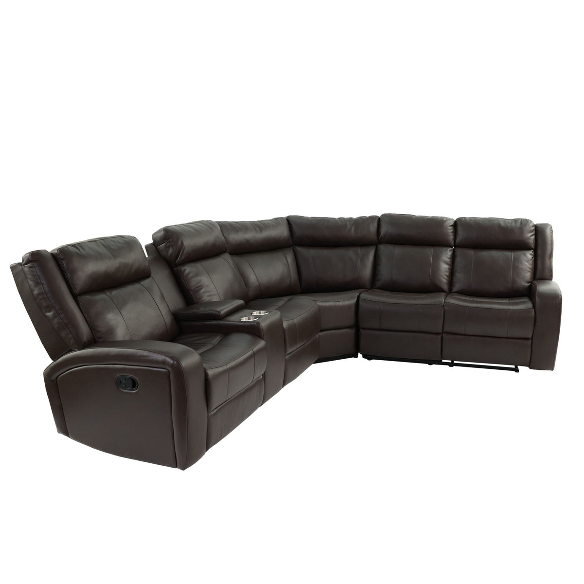 Manual Motion Recliner Sectional Sofa With Console And Cup Holders - Brown Home Essentials