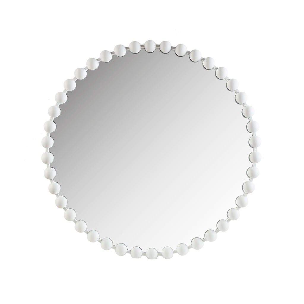 Marlowe - Big Beaded Round Wall Mirror - White