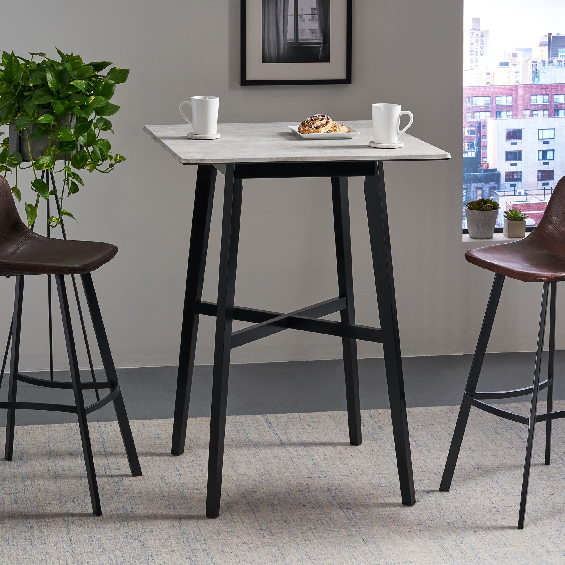 Modern Bar Height Dining Table, Rubberwood Legs And Laminate Table Top Noble House