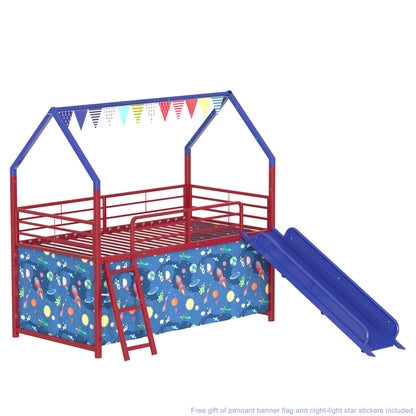 Jack - House Loft Bed With Slide And Curtain Set House & Home Furniture