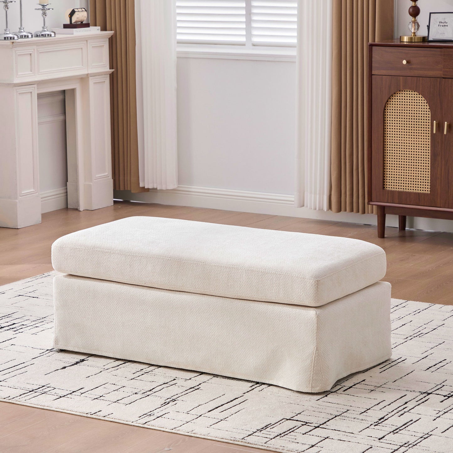 Wide Modern Upholstered Ottoman Foot Stool Home Essentials