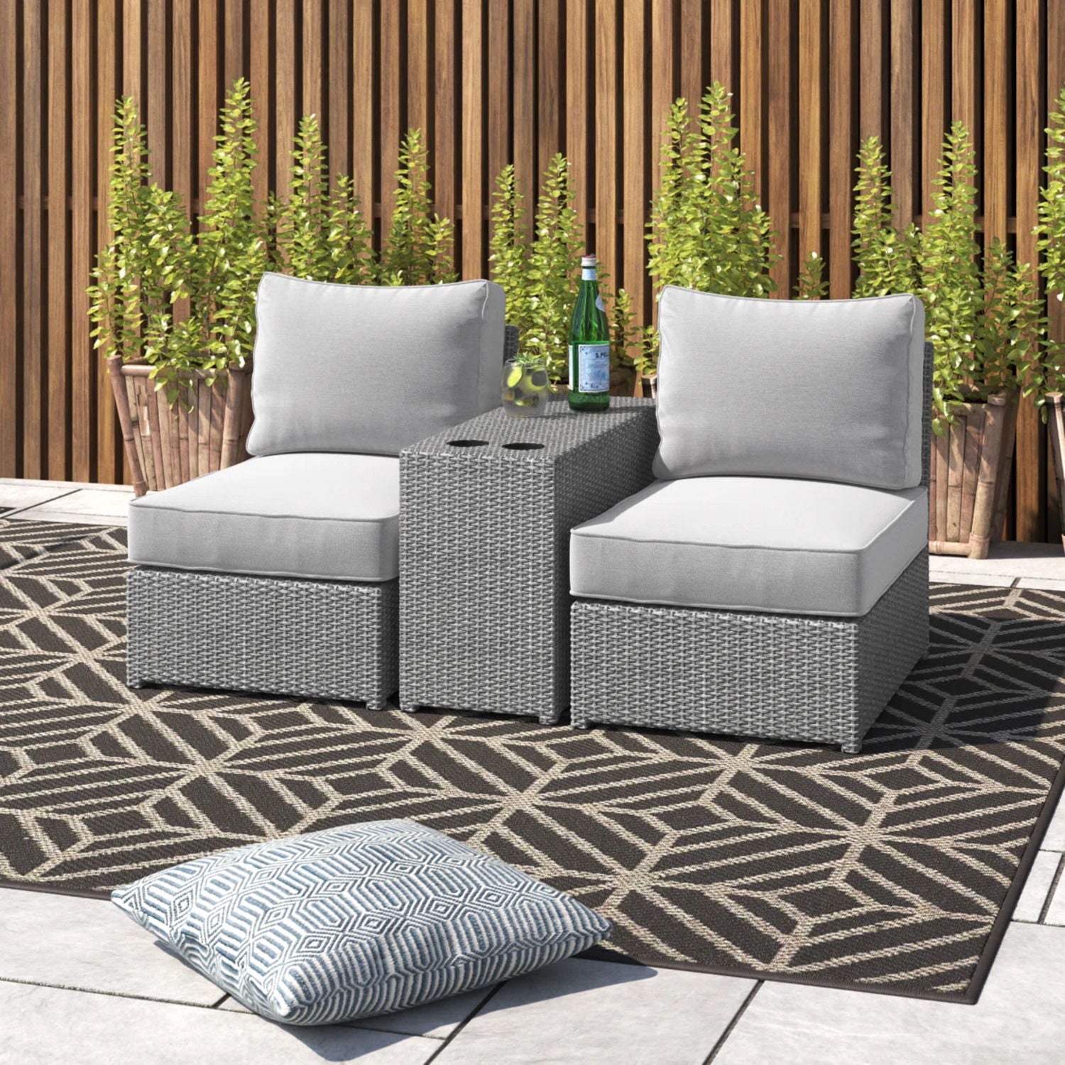 2 Person Wicker Conversation Set With Cushions, Weather Resistant LSI Patio Furniture