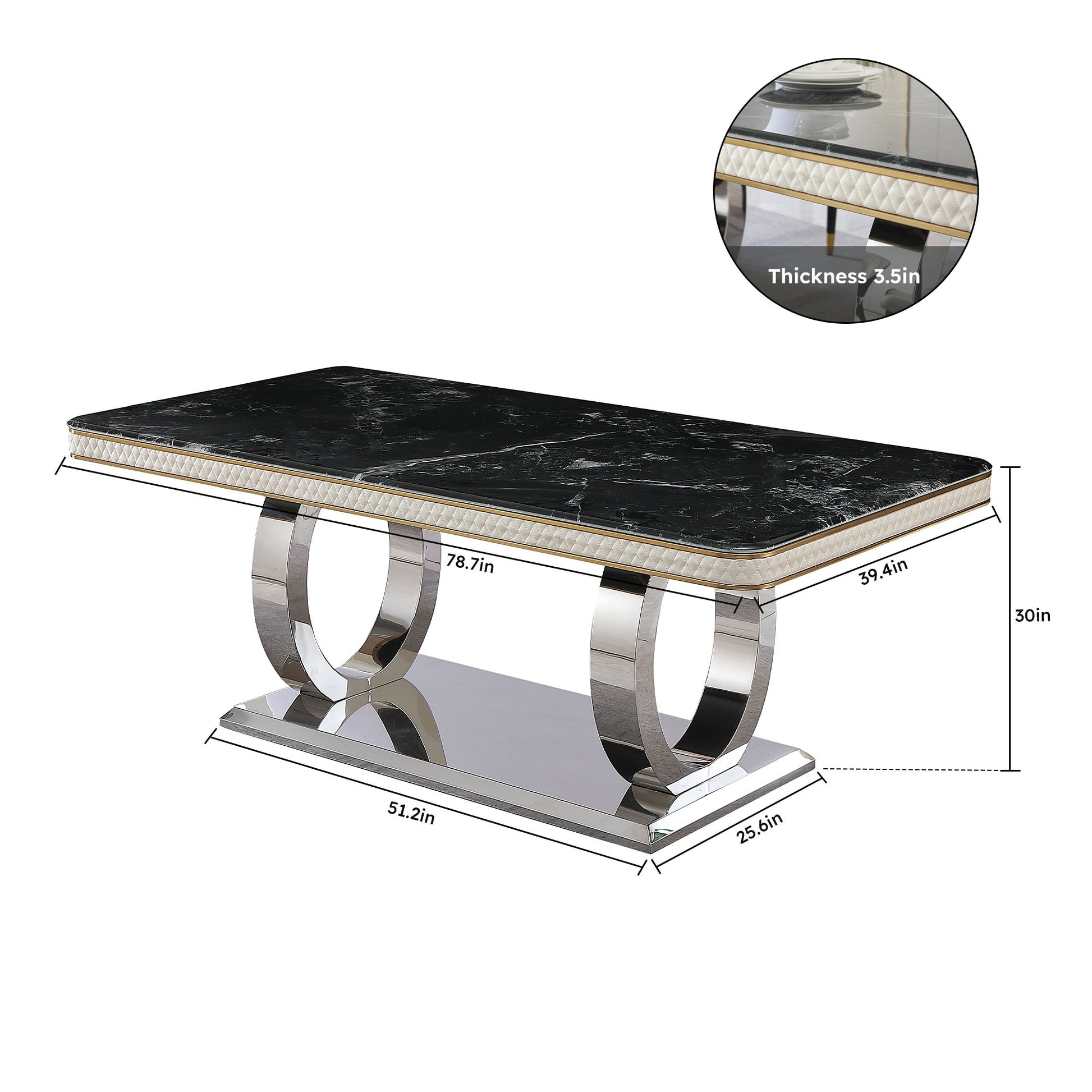 Luxury Modern Dining Table With Faux Marble Top And Dual Circle Base - Black Home Essentials