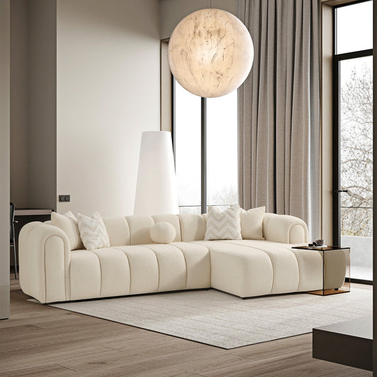 Beatrice - Modern Tufted Right Sectional Sofa - Ivory Ashcroft Furniture