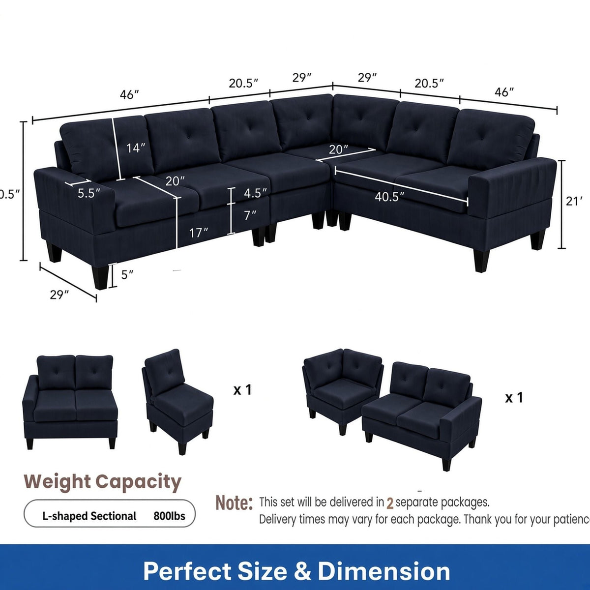 Modular L - Shaped Sectional Sofa 6 Seater 4 Piece Couch With Chaise Home Essentials