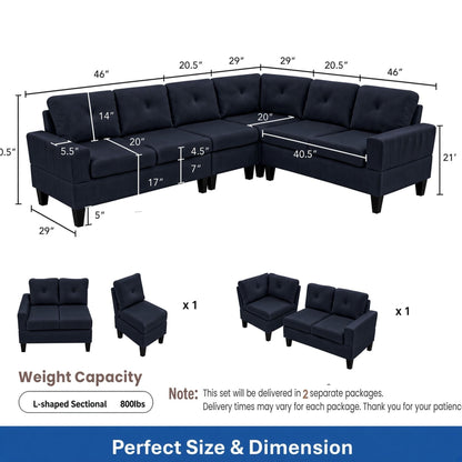 Modular L - Shaped Sectional Sofa 6 Seater 4 Piece Couch With Chaise Home Essentials