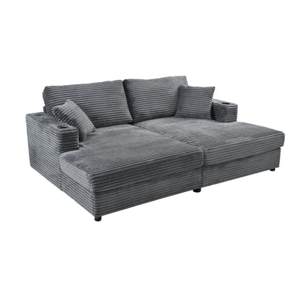 Oversized Loveseat Chaise With 2 USB Ports, 2 Cup Holders And 2 Throw Pillows Hearth and Haven