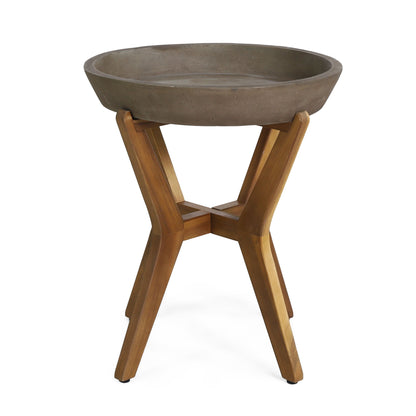 Yukon - Contemporary Side Table With Lightweight Concrete Top And Acacia Wood Frame - Gray Noble House