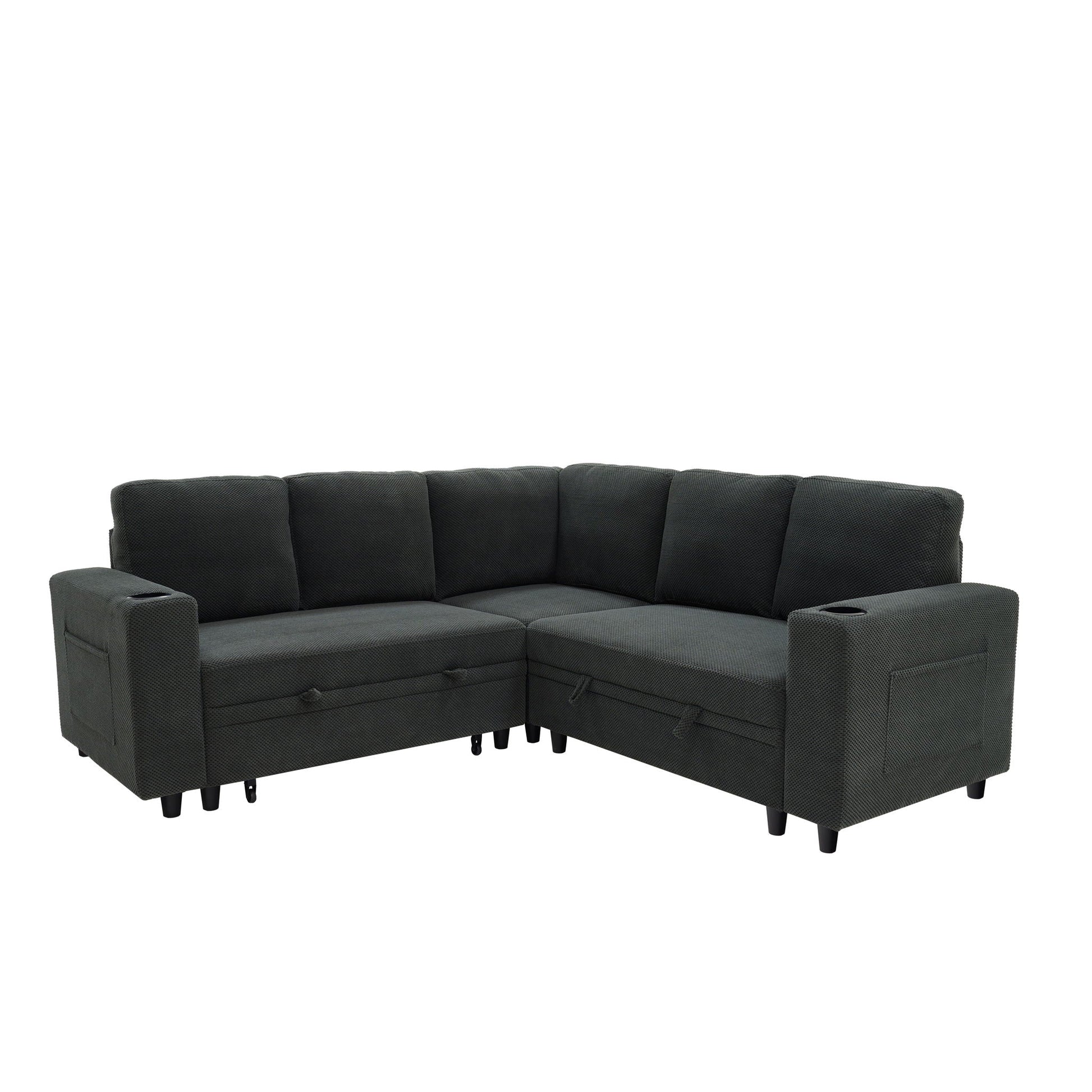 Upholstered L - Shape Sectional Sofa Bed With Pull Out Sleeper And Storage Home Essentials