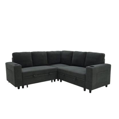 Upholstered L - Shape Sectional Sofa Bed With Pull Out Sleeper And Storage Home Essentials