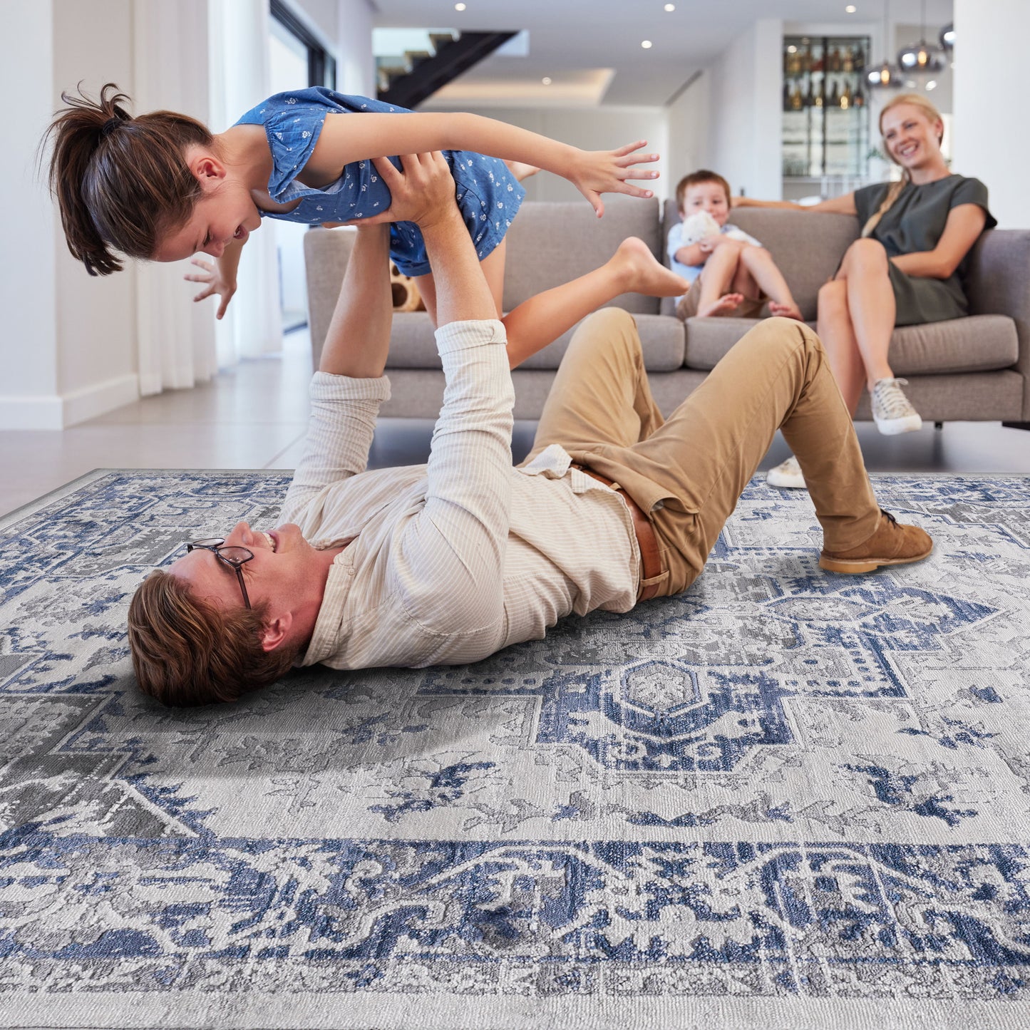 2' x 8' Oriental Non-Shedding Living Room Bedroom Dining Home Office Stylish And Stain Resistant Area Rug - Blue / Gray