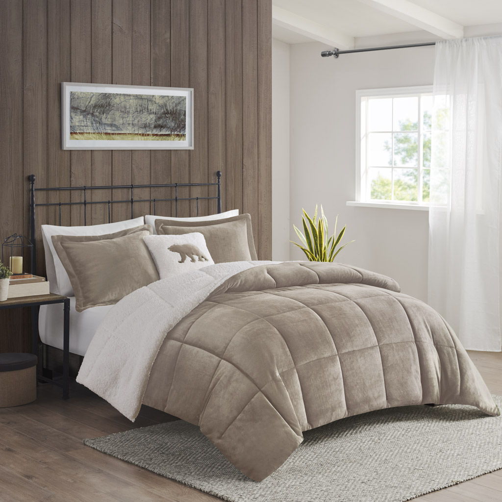Alton - Down Alternative Comforter Set - Taupe / Ivory Woolrich