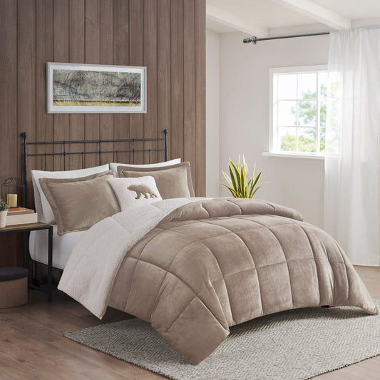 Alton - Down Alternative Comforter Set - Taupe / Ivory Woolrich