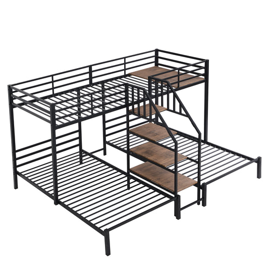 Metal Bunk Bed With Storage Shelves Staircase Hearth and Haven