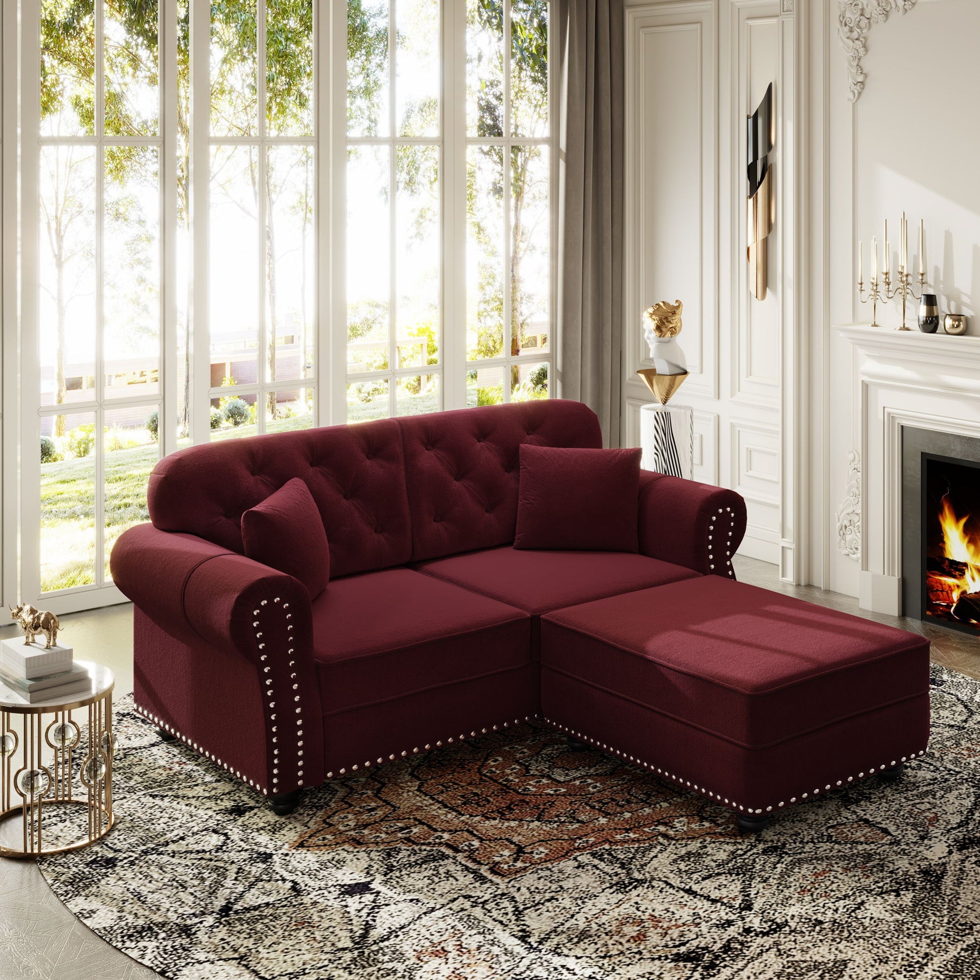Upholstered Sofa Set With Nailhead Trim And Rolled Armrests, Includes Pillows Home Essentials