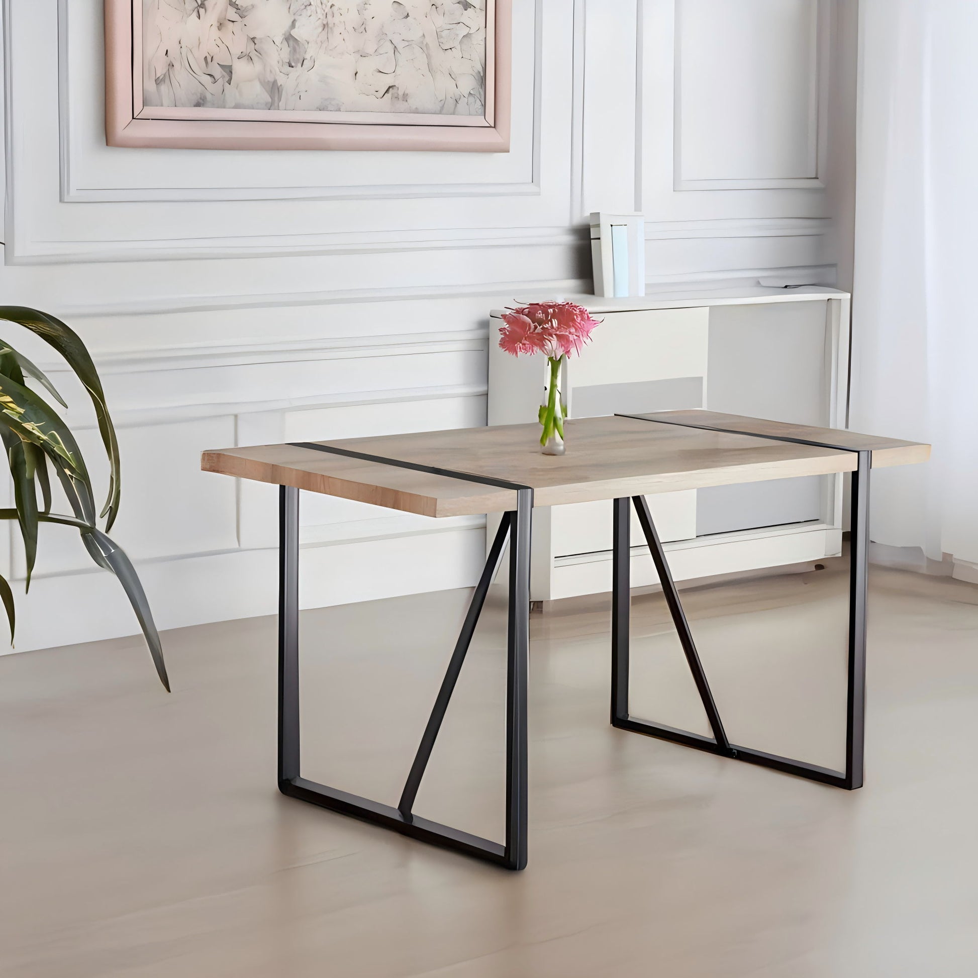 Modern Dining Table With Black Metal Legs For 4 - 6 Person Home Essentials