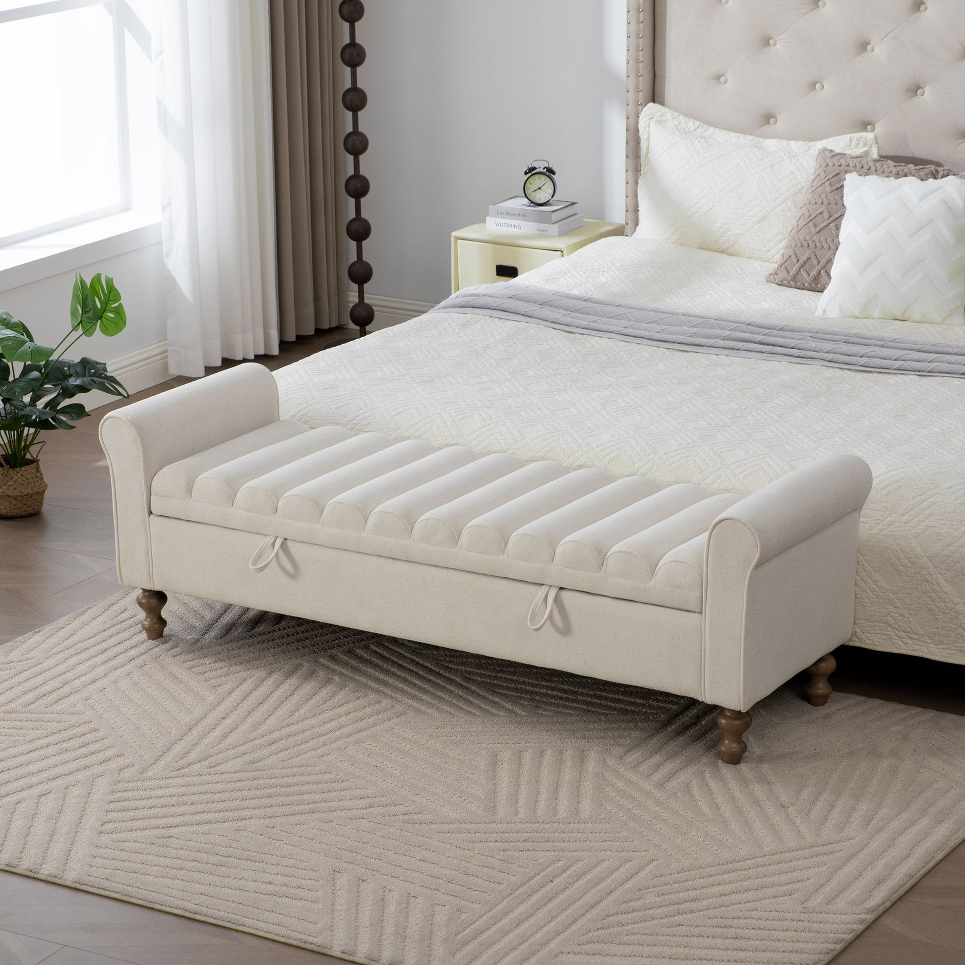 Wide Modern Upholstered Storage Bench With Rolled Armrest Home Essentials