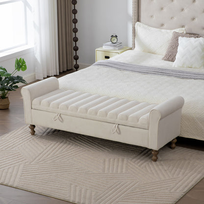 Wide Modern Upholstered Storage Bench With Rolled Armrest Home Essentials