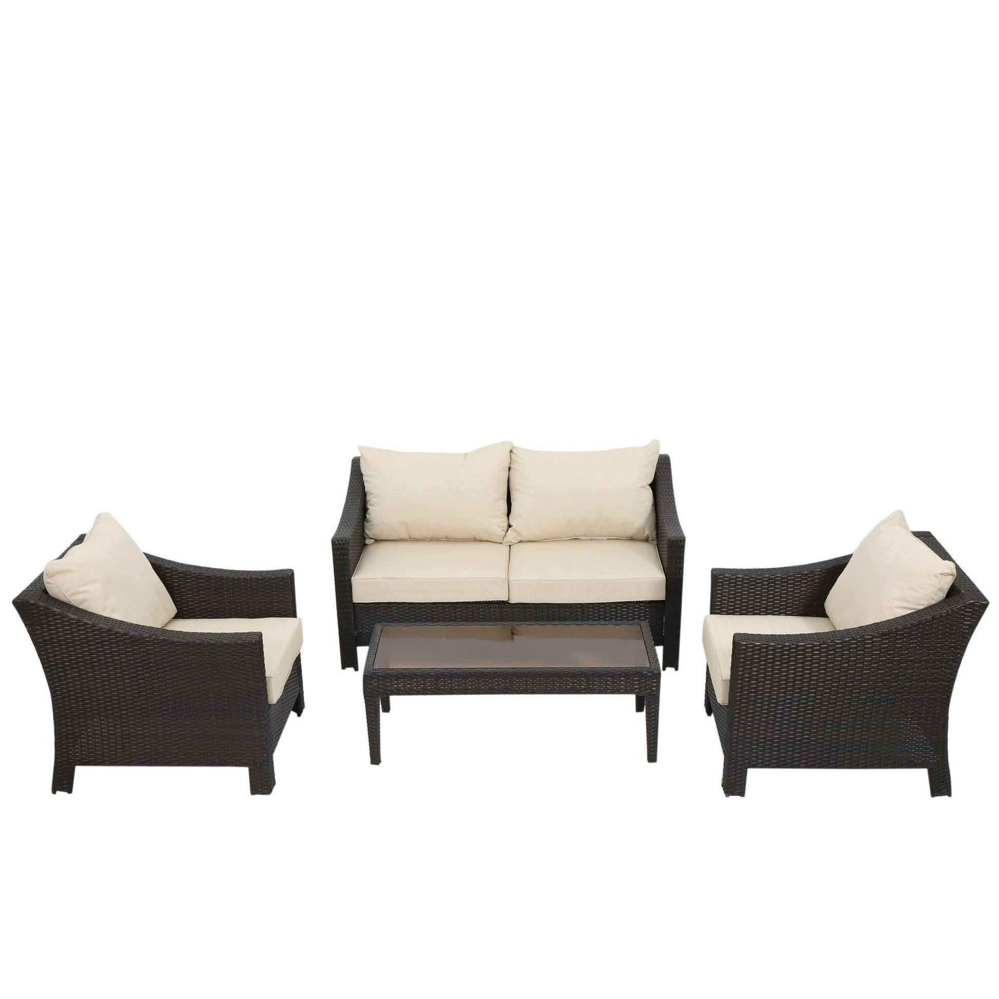 Antibes - 4 Pieces Wicker Chat Set - Brown / Beige Noble House