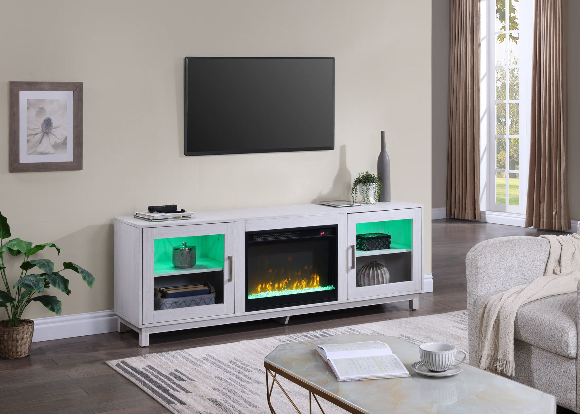 Summit - TV Stand Console With Fireplace - White Walnut Finish Lilola Home