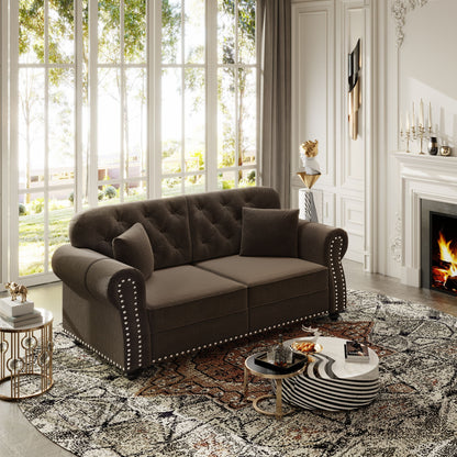 Upholstered Chesterfield Sofa With Nailhead Trim And Rolled Armrests Home Essentials