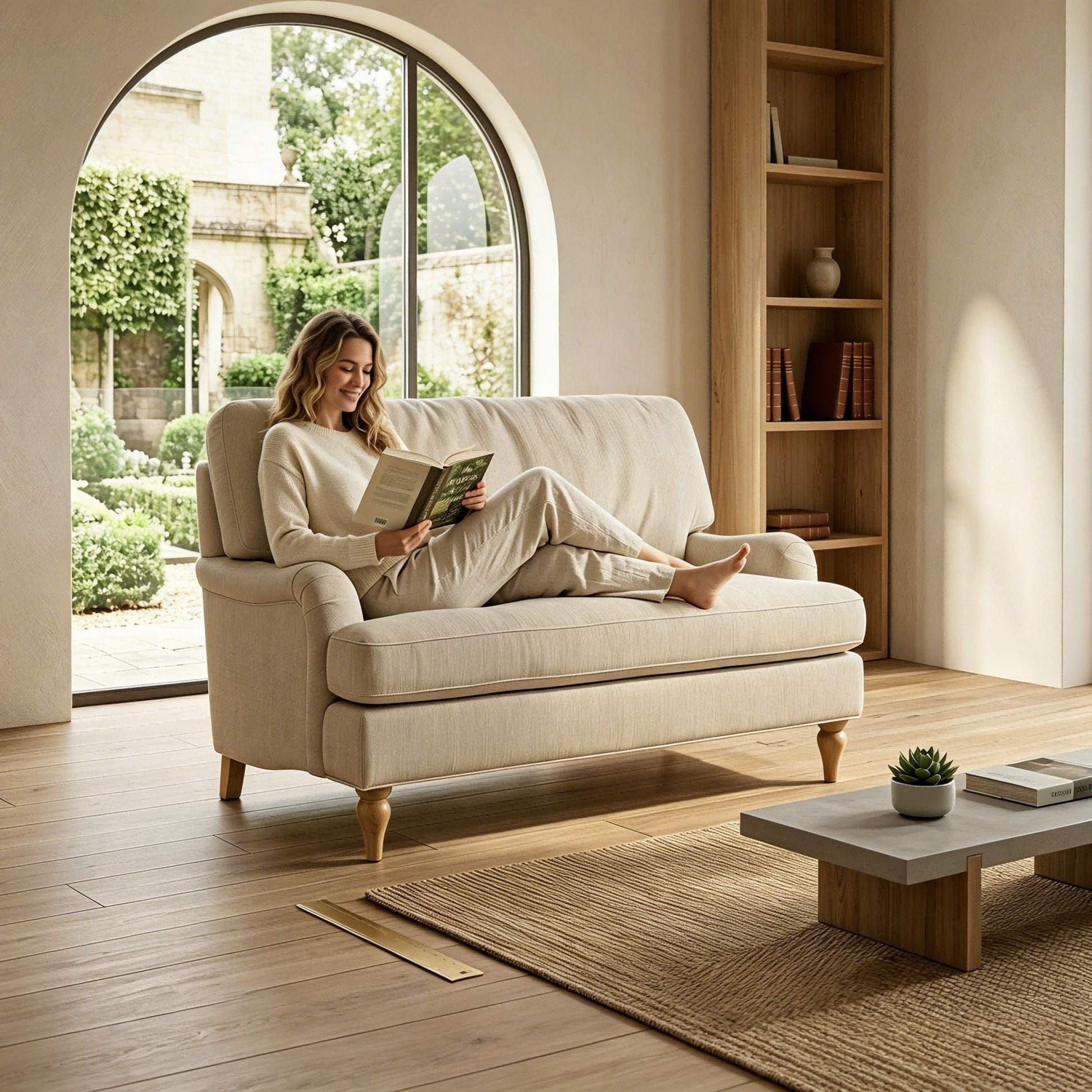 Loveseat Sofa, Upholstered Small Couch For Living Room - Cream Beige Home Essentials