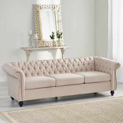 Chesterfield Style 3 Seater Sofa With Deep Button Tufting Noble House