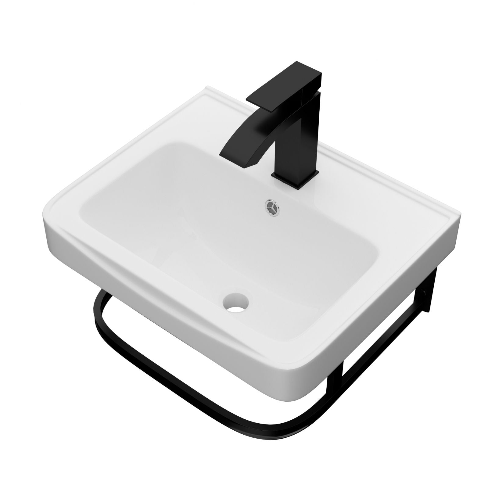 Wall Mounted Bathroom Sink With Towel Bar & Overflow - White / Black Daily Nest