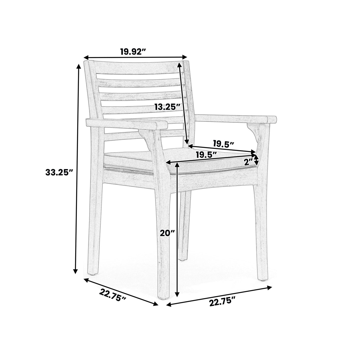 Outdoor Dining Chair With Slat Back And Acacia Wood Frame (Set of 2) - Gray / Teak Noble House
