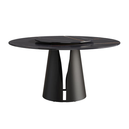 53.15" Round Modern Artificial Stone Carbon Steel Base Dining Table, Can Accommodate 6 People - Black / Gold Home Essentials