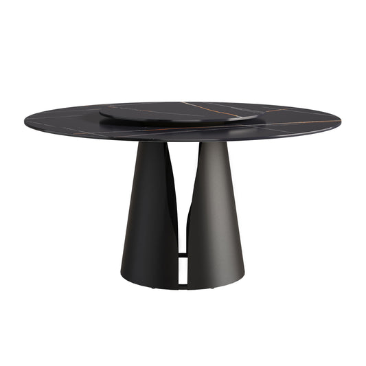 53.15" Round Modern Artificial Stone Carbon Steel Base Dining Table, Can Accommodate 6 People - Black / Gold Home Essentials