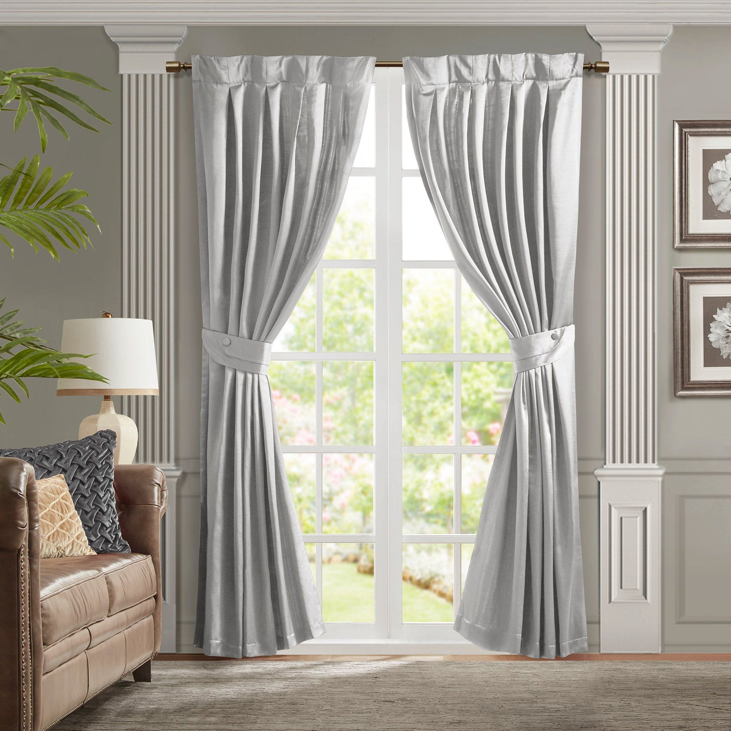 Avignon - Pleat Curtain Panel With Tieback (Single) - Silver