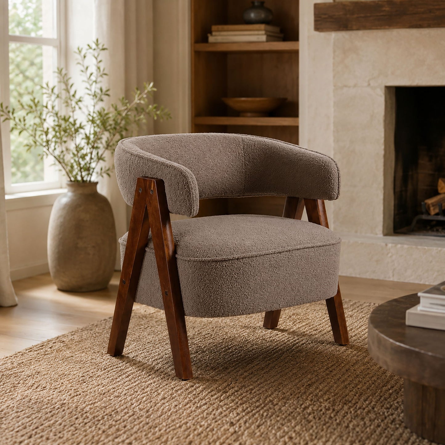 Accent Armchair With Soft Upholstered Seat - Brownish-Red Home Essentials