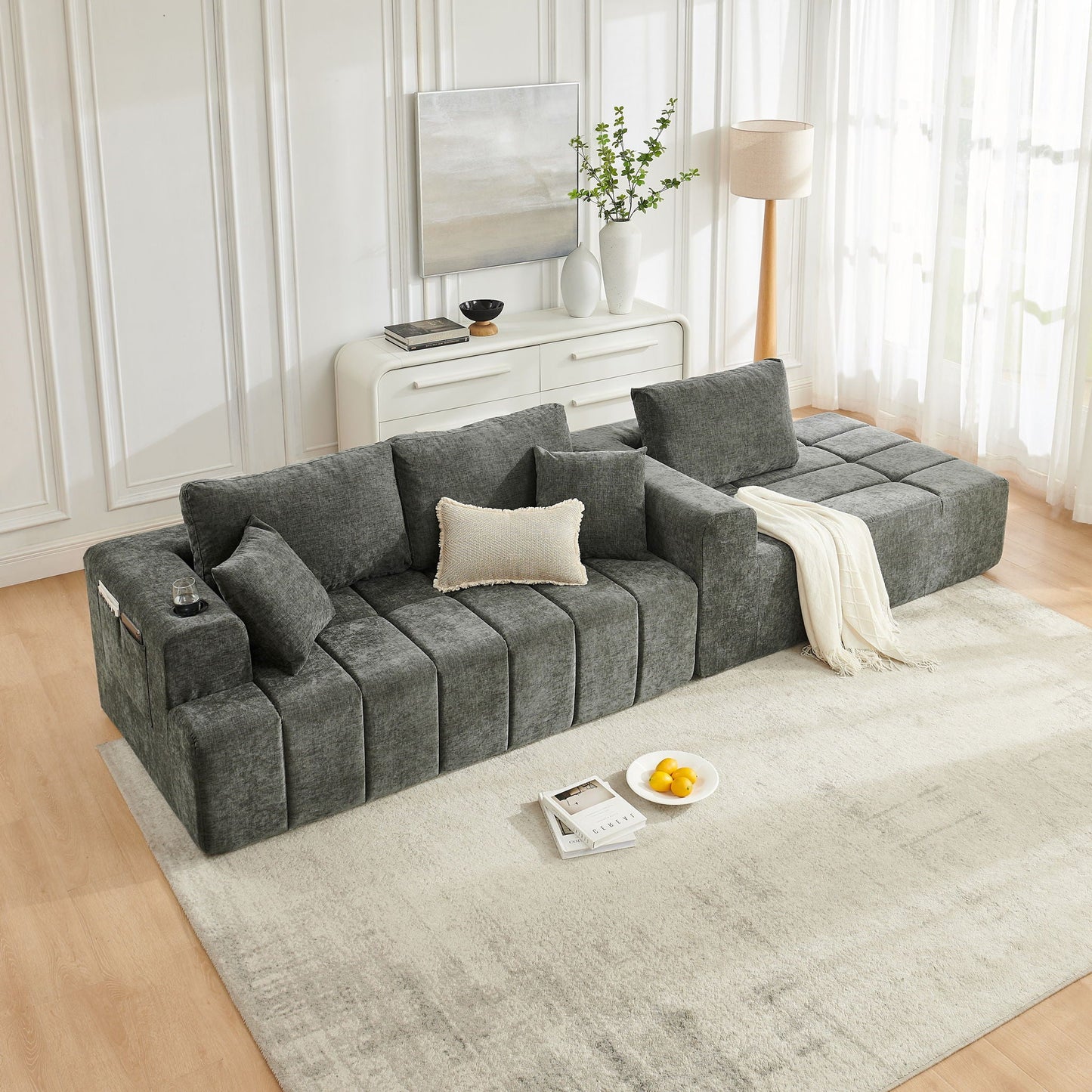 L - Shaped Sectional Sofa With Cup Holders & Side Pockets Home Essentials