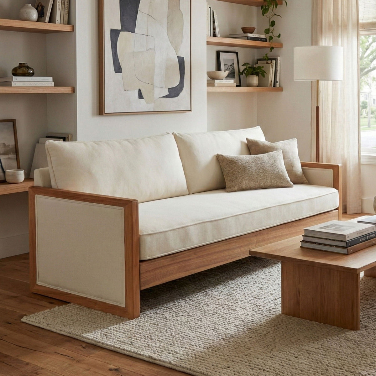 Modern 3 Seater Sofa With Armrests, Living Room Couch Noble House