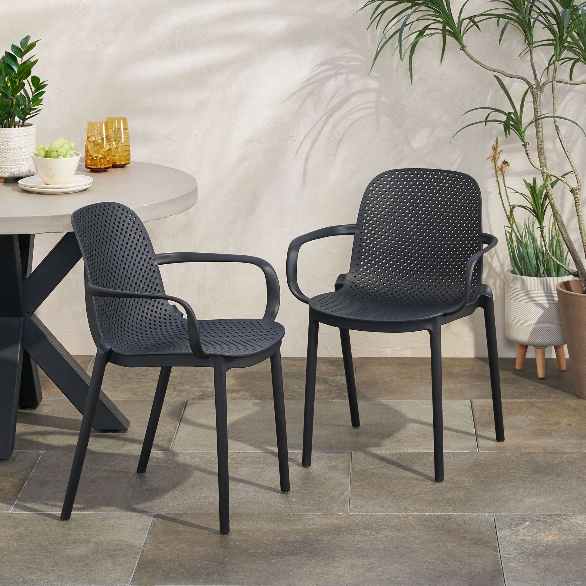 Roxanne - Outdoor Stacking Dining Armchair (Set of 2) Noble House