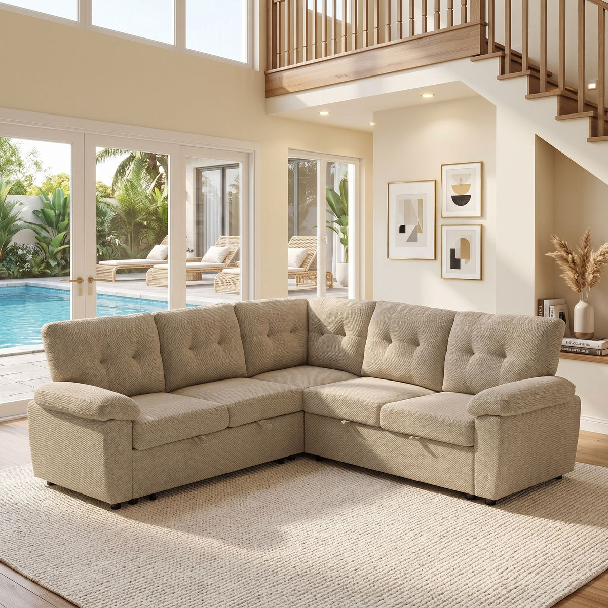 Convertible Sectional Sofa Bed & Pull Out Sleeper And Storage Home Essentials