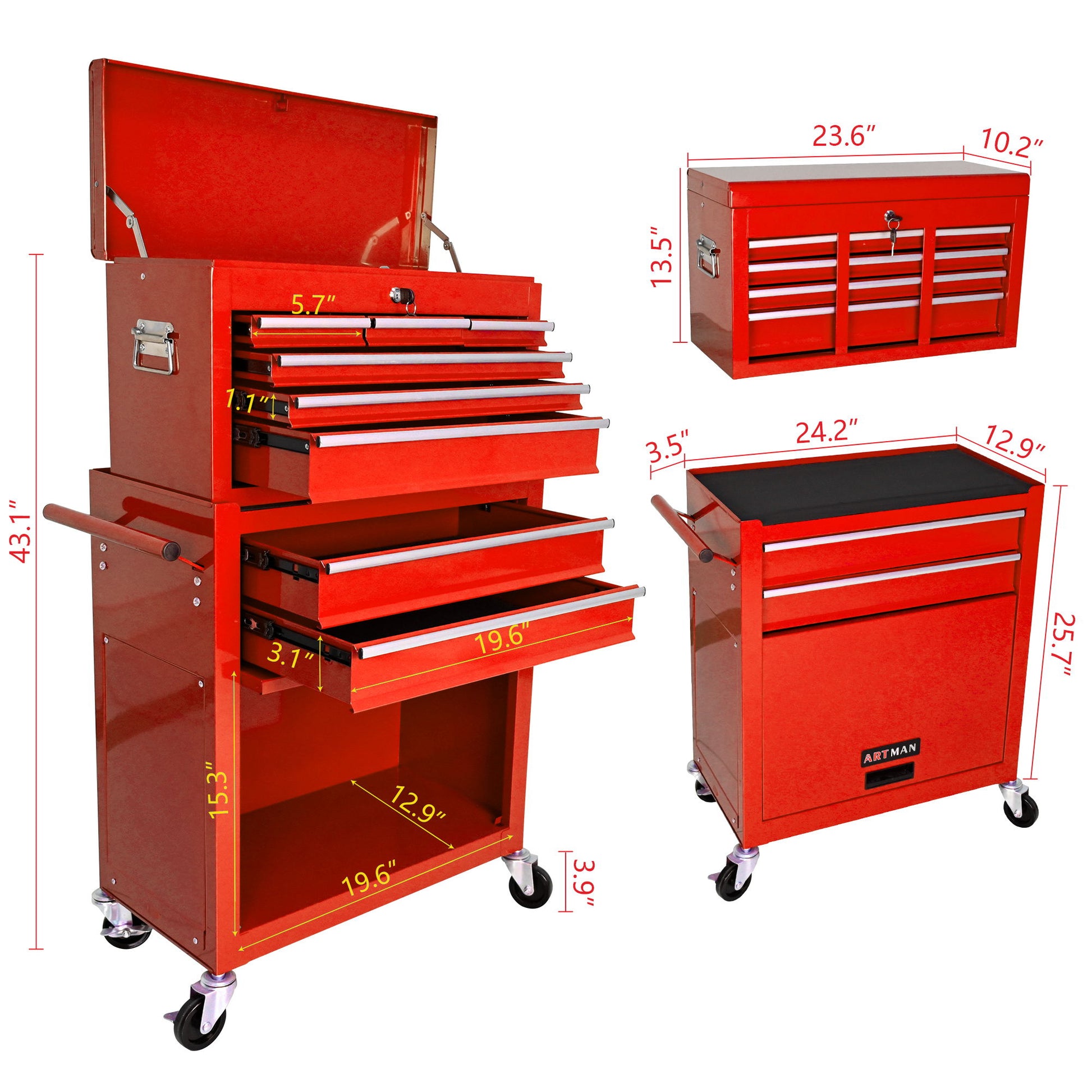 High Capacity Rolling Tool Chest With Wheels And Drawers, Storage Cabinet Daily Nest