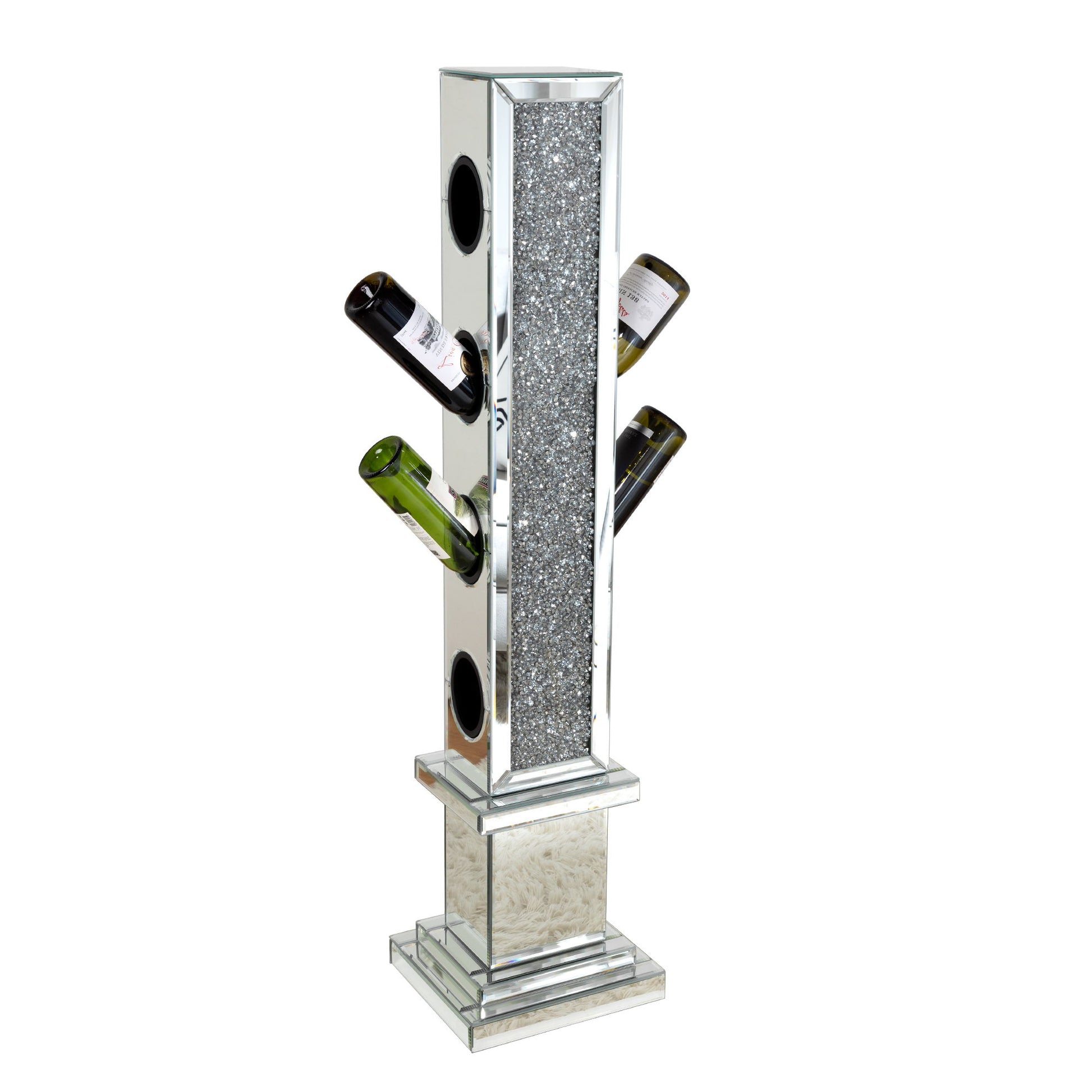 Crushed Diamond Floating Mirrored Wine Bottle Holder - Silver Home Essentials