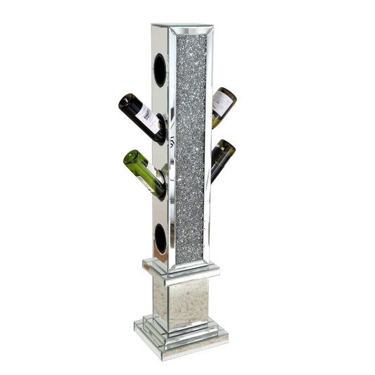 Crushed Diamond Floating Mirrored Wine Bottle Holder - Silver Home Essentials