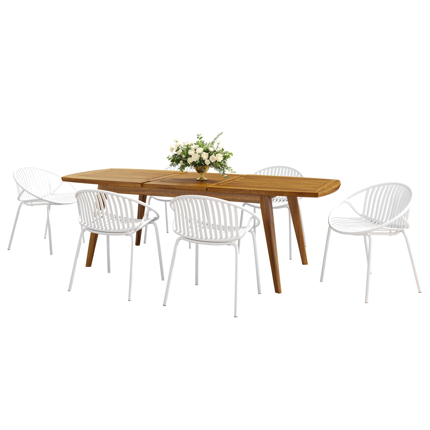 Modern Outdoor 7 Piece Expandable Dining Set With Stackable Chairs Noble House