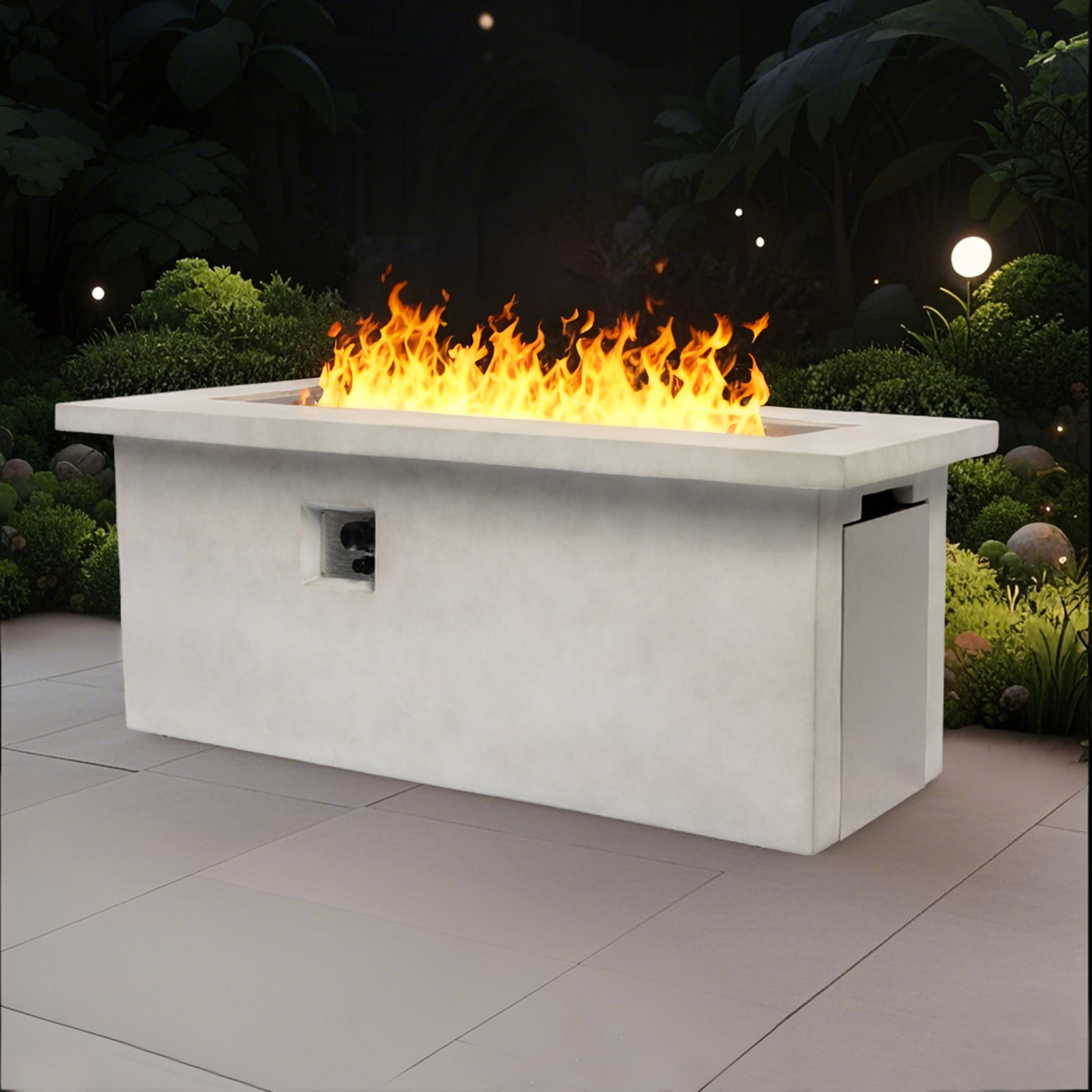 Concrete 60" Rectangular Propane Gas Fire Pit Table With 60000 Btu For Outdoor Spaces - Light Gray Home Essentials