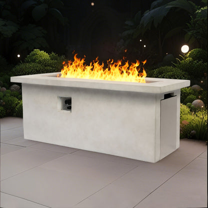 Concrete 60" Rectangular Propane Gas Fire Pit Table With 60000 Btu For Outdoor Spaces - Light Gray Home Essentials