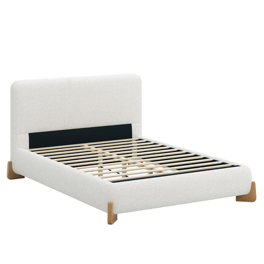 Elegant Boucle Upholstered Bed With Solid Wood Feet Noble House