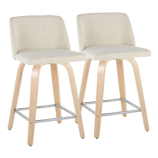 Toriano - Contemporary Fixed Height Counter Stool Swivel With Square Footrest (Set of 2) Lumi Source