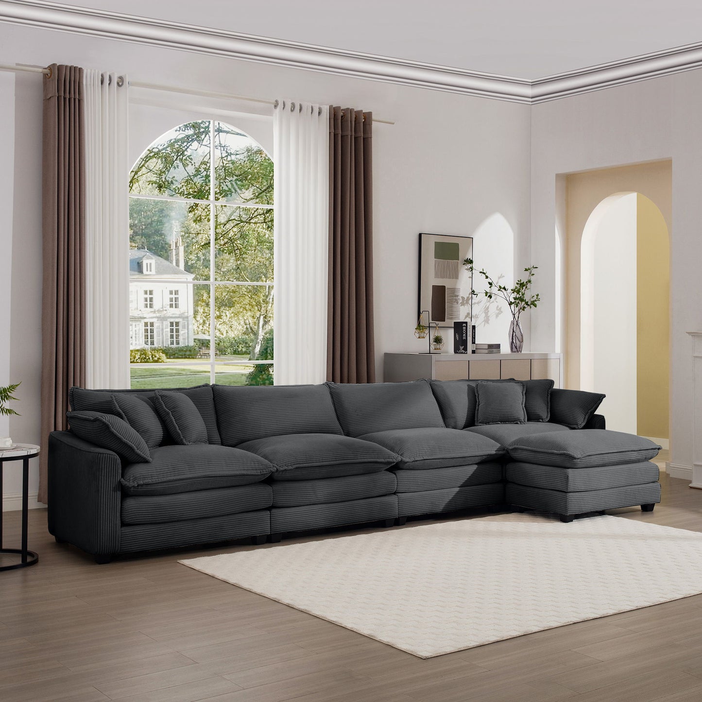Modern Oversized Modular Cushion Sofa With Ottoman, Low Back, Deep Seating Sofa Set Home Essentials