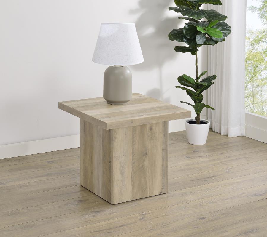 Devar - Square Engineered Wood End Table - Distressed Pine Coaster Fine Furniture
