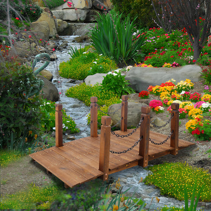 Wooden Arc Footbridge With Chain Railings For Backyard Creek Stained 5 Ft - Brown Daily Nest