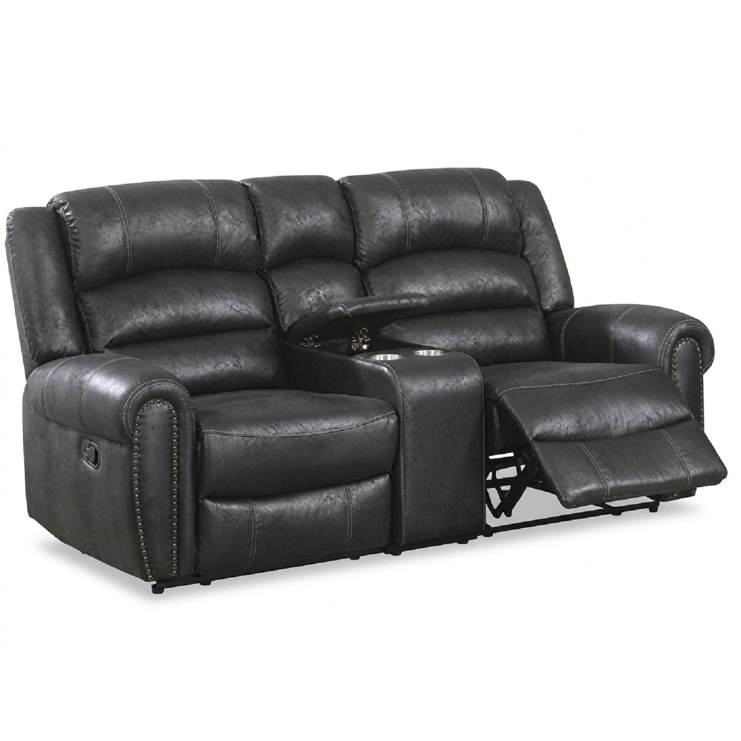 Power Reclining Loveseat With USB Port And Cup Holder Console - Black Home Essentials